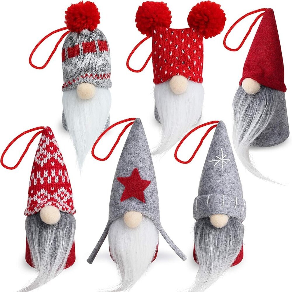Gnome Christmas Ornaments Set of 6, Handmade Swedish Tomte Gnomes Decorative Orn
